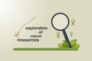 Magnifying glass is used to explore natural resources vector