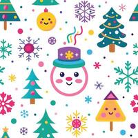 a snowman and christmas trees are shown in this pattern vector