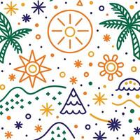 a colorful pattern with palm trees, sun and stars vector