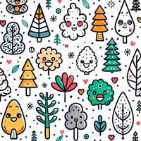 seamless pattern with cute trees and leaves vector