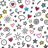 seamless pattern with doodle icons and hearts vector