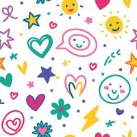a colorful pattern with smiley faces, hearts and stars vector