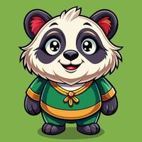 a cartoon panda in a green and yellow outfit vector