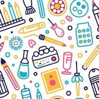 art supplies and objects in a seamless pattern vector