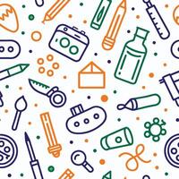 seamless pattern with various objects and tools vector