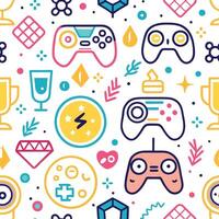 a colorful pattern with game controllers and other items vector