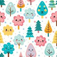 seamless pattern with cute trees and trees vector