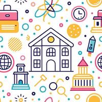 school and education icons and symbols in a seamless pattern vector