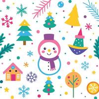 christmas snowman and trees on white background vector