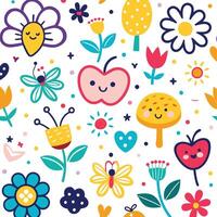 seamless pattern with flowers and butterflies vector