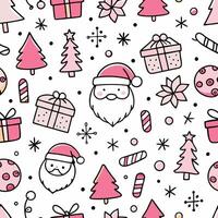 christmas seamless pattern with santa claus, christmas tree, presents and other items vector