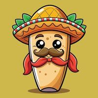 cartoon mexican food character with mustache and mustache vector