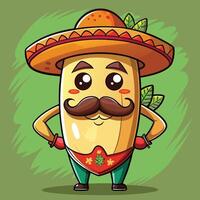 mexican banana character with mustache and mustache vector