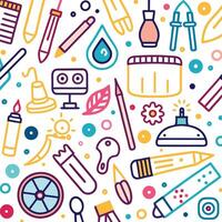 a colorful pattern with various objects and tools vector