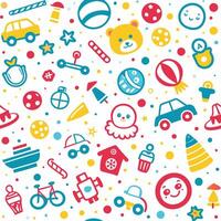 a colorful pattern with toys and other items vector