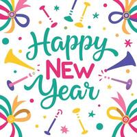 happy new year greeting card with colorful decorations vector