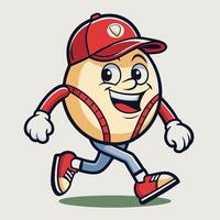 a cartoon baseball character running with a red cap vector