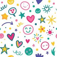 smiley face, hearts, stars and other symbols are shown in this pattern vector