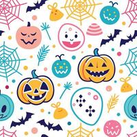 halloween seamless pattern with pumpkins, bats and spiders vector