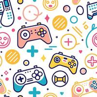 a colorful pattern with game controllers and other items vector