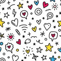 seamless pattern with doodle icons and hearts vector