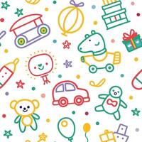 a colorful pattern with toys and other items vector