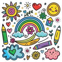 a colorful flower and sun design with clouds and stars vector