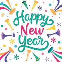 happy new year greeting card with colorful streamers and fireworks vector