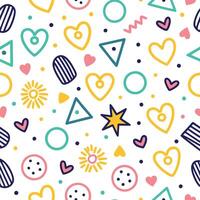 seamless pattern with colorful shapes and hearts vector