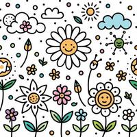 a colorful flower and sun design with clouds and stars vector