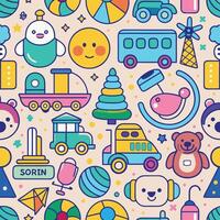 a colorful pattern with toys and other items vector