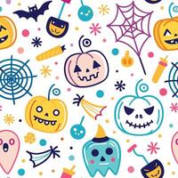 halloween seamless pattern with pumpkins, bats and ghosts vector