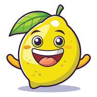 a cartoon lemon character with a green leaf vector