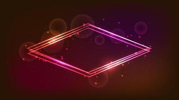 Neon rhombus frame with shining effects and sparkles vector