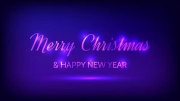 Merry Christmas and Happy New Year neon background vector