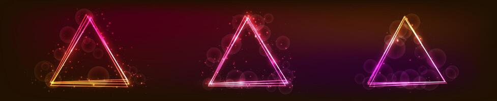 Neon triangular frame with shining effects and sparkles vector