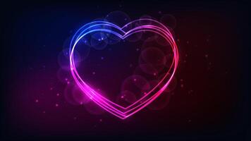 Neon frame in heart form with shining effects and sparkles vector