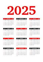 Calendar for 2025 isolated on a white background vector