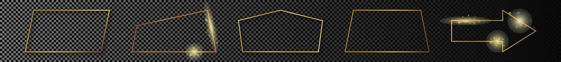 Gold glowing different geometric shape frame vector
