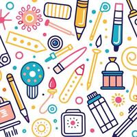 a colorful pattern of various objects and tools vector