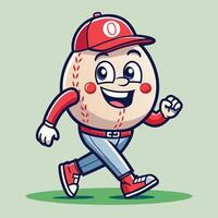 a cartoon baseball character running with a red cap vector