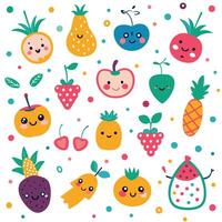 a collection of fruit and vegetables with faces vector
