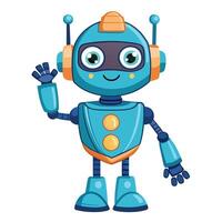 a cartoon robot waving with his hands up vector