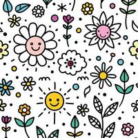seamless pattern with flowers and sun vector