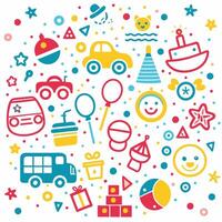 baby items and toys in a circle vector