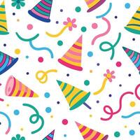 a colorful party hat pattern with confetti and streamers vector