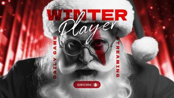 Christmas Gaming Youtube Channel Banner with Santa Claus Face Close Up template