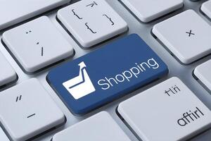 Blue Shopping key on white keyboard highlights simplicity of online shopping photo