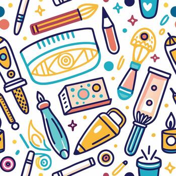 seamless pattern with various objects and tools vector