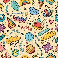 seamless pattern with colorful doodles and objects vector